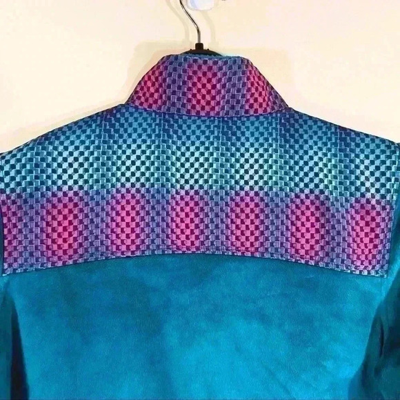 Fila Athleisure Green Teal Geometric Fleece Fur Full Zip Collared Jacket Size L - Picture 7 of 10